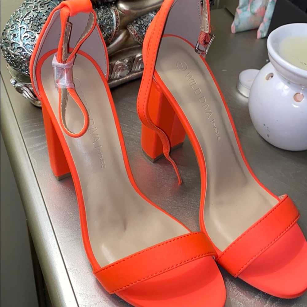 Neon orange open toe heels